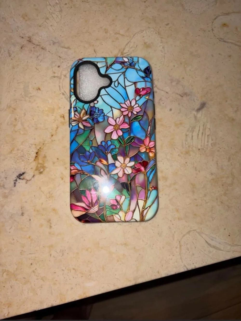 Floral Stained Glass Pattern Soft-Touch Phone Case - Blue/Pink
